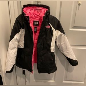 Girls, Large (14/16), North Face coat, Black/White/Pink